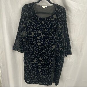 Garnet Hill‎ Black Velvet Burnout 3/4 Sleeve Shift Dress / Tunic Size 16
